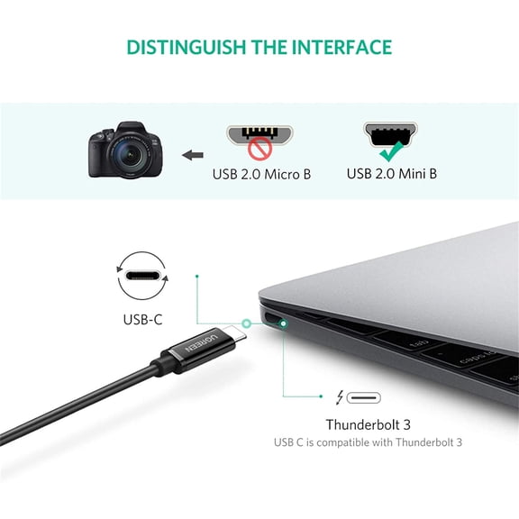 FGTHBF-Mini USB to USB C Cable 3FT Mini USB to Type C Compatible with Digital Camera MP3 Player GPS Receiver and More Mini B Devices PVP Black