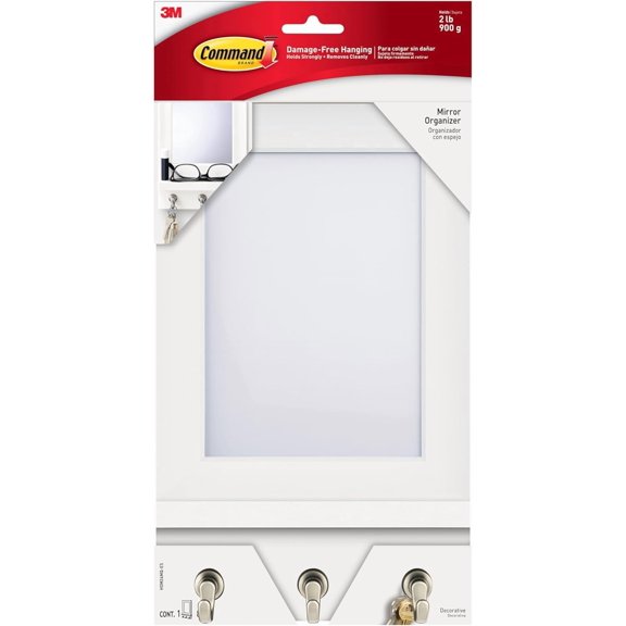 FGTHBF-Mirror Organizer with 3 Key Hooks and Small Ledge, Holds up to 2 lb, Quartz, Removable Wall Mirror for Entryway or Hallway, Perfect for On-the-go Items