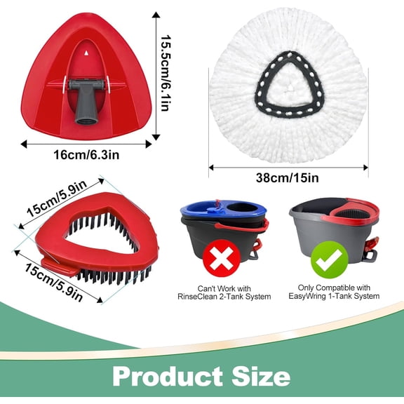 FGTHBF-Mop Heads Replacements for Ocedar, Spin Mop Replacement for O-Cedar EasyWring 1 Tank System Mop Refills, Include 3 Pack Heads, 1 Scrub Brush & 1 Base Combo