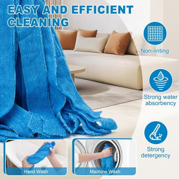 FGTHBF-Mop, Microfiber Cloth Mops for Floor Cleaning, One Pole with Two Microfiber Cloth Wet Mop Refills, String Mop with 49" Long Handle, Blue (1 Handle & 2 Mop Heads)