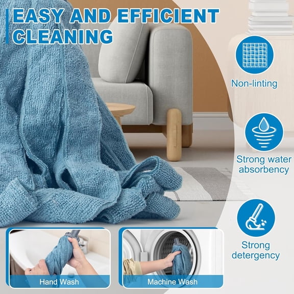 FGTHBF-Mops for Floor Cleaning,One Mop Handle with 2 Blue Microfiber Cloth Mops Head Replacement,String Wet Mop Refills Compatible with 0.8" Diameter Stick(1 Pole & 2 Heads)