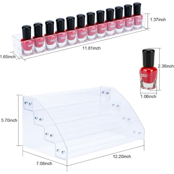 FGTHBF-Nail Polish Organizer Holder Rack 4 Layers Acrylic Display Rack Eyeglasses Shelf Essential Oils Ink Storage Holds Up to 64 (Fit 1-2oz Bottles)