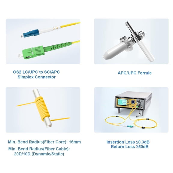 FGTHBF-- OS2 3M/10ft LC/UPC to SC/APC Fiber Path Cable, Single Mode Fiber, Simplex, Length Option: 0.5m-10m 9/125um LSZH Yellow OD-2.0mm 3M(10ft)