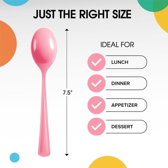FGTHBF-Pink Plastic Spoons 50 Pieces Pink Spoons Disposable Utensils Heavy Duty Plastic Cutlery Set Disposable Cutlery Sets Flatware Sets Silverware Set For Party Supplies & Party Tableware