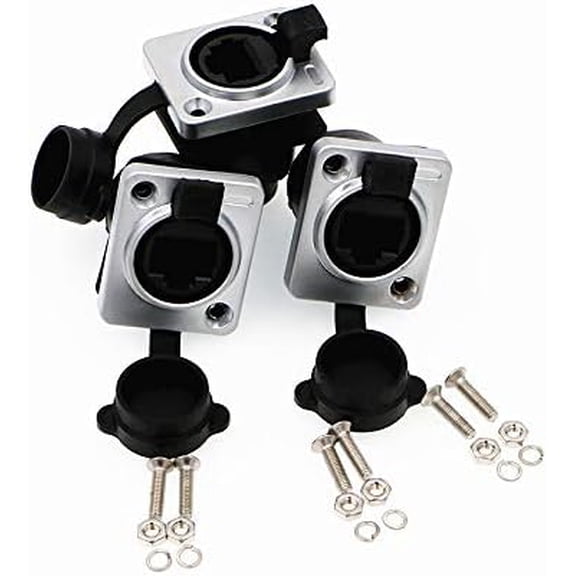 FGTHBF-RJ45 Waterproof Connector Dust Plug 3 PCS RJ45 Connectors IP65 Mount Ethernet Panel Connector.