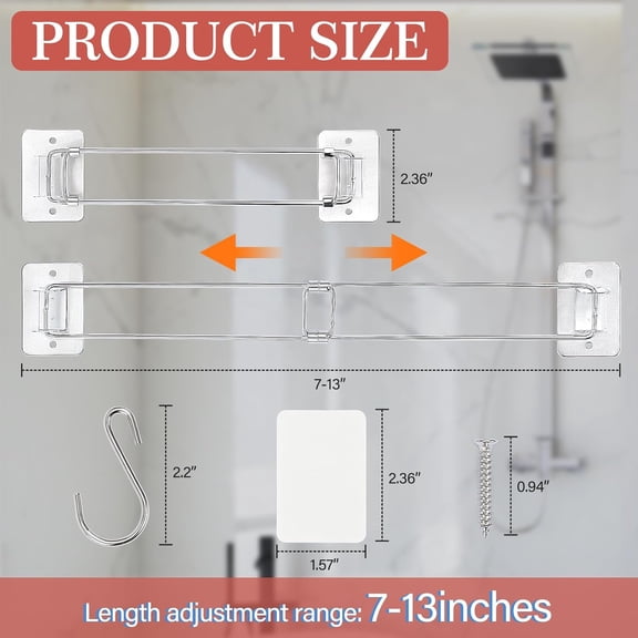 FGTHBF-RV Shower Corner Storage Bar (2PCS) - Stainless Steel RV Shower Caddy with 4 Hooks, Camper Shower Organizer for Bathroom