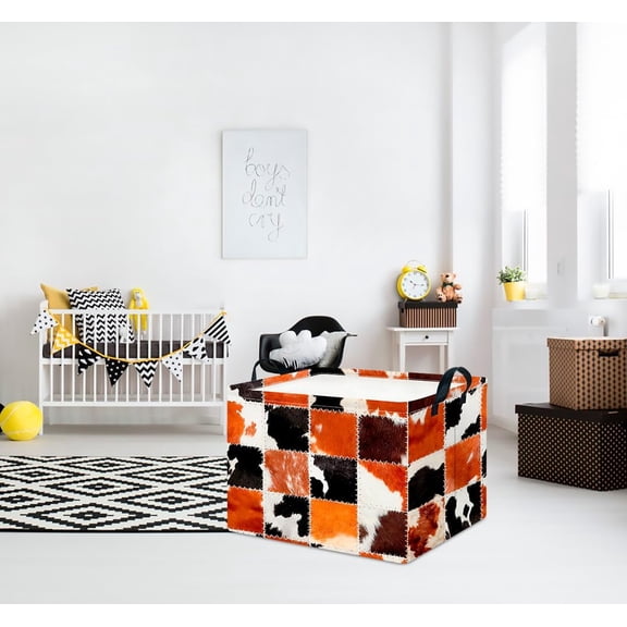 FGTHBF-Rectangular Storage Basket Empty,Gift Basket,Waterproof Storage Bin with Handles,Room Decor(Cowprint)