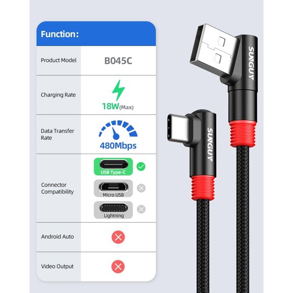 FGTHBF-Right Angle USB C to A Cable 2FT/0.6m, 2Pack 3A Short USB-A to USB-C 90 Degree Fast Charging Data Sync Cable Nylon Braided for Samsung Galaxy S22 S20 S10 S9, LG, Google Pixel, Power Bank