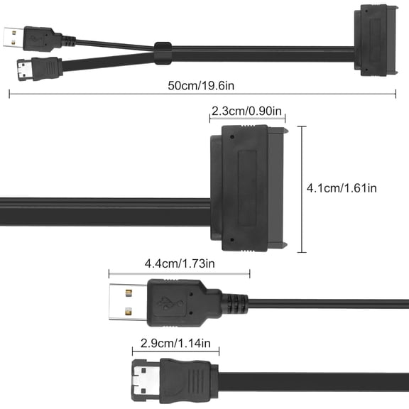 FGTHBF-SATA 22Pin to e-SATA Hard Disk Drive Data Transfer Adapter Cable with USB Powered Cable for 2.5" SATA HDD SSD BLU-RAY DVD CD-ROM DVD+RW Devices - 45CM/17.7INCH