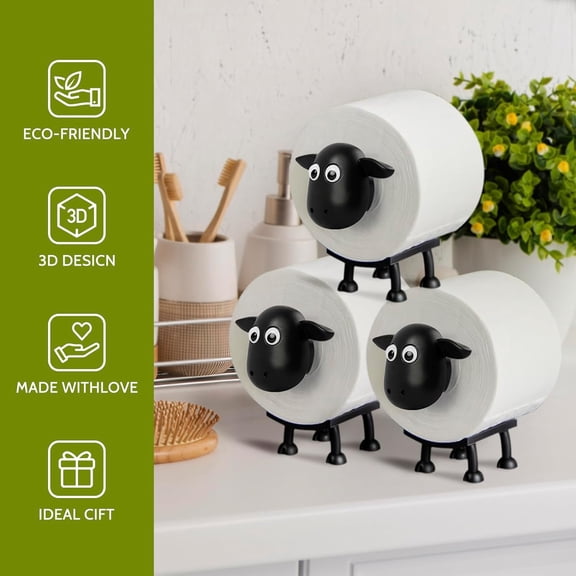 FGTHBF-Sheep Toilet Roll Holder: Tissue Paper Roll Storage Stand - 3D Printed Black Sheep Loo Roll Holder - Toilet Paper Holder Bathroom Set for Bathroom Shelf Housewarming Gift Bathroom Decor (3 Pcs