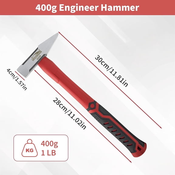 FGTHBF-Sheet Metal Hammer 400g, Cross Peen Hammer with Non-Slip Rubber Grip, Engineer Hammer for Metalworking, HVAC, Tinners, Forging, Precision Work, Construction, Gardening, Home Improvement