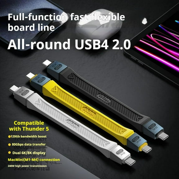 FGTHBF-Short 80Gbps USB 4 Cable for Thunderbolt 5 240W [USB-IF Certified] 120Gbps Bandwidth Compatible with Thunderbolt 4/3 Interface, USB C to USB C Cable Supports 8K/6K Display (Black)