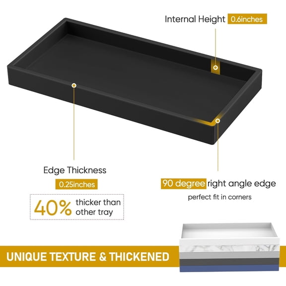 FGTHBF-Silicone Bathroom Tray, Shatterproof, Black, Rectangular, 10.6 x 5.1 Inches