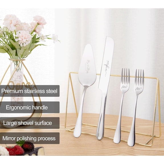 FGTHBF-Silver Cake Cutting Set for Wedding, Cake Knife and Server Set, Bride & Groom Cutter Server Set and Forks, Birthday, Wedding, Bridal Shower Gifts for Couples