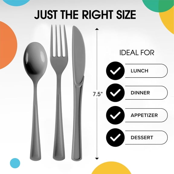 FGTHBF-Silver Plastic Silverware Heavy Duty 80 Pcs Silver Plastic Cutlery Set Disposable Utensil Sets, 40 Forks 20 Knives & 20 Spoons Disposable Flatware For Party Supplies