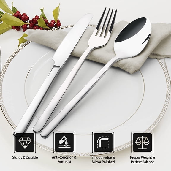 FGTHBF-Silverware Set, 20 Piece Flatware Cutlery Set for 4, 18/10 Stainless Steel Silverware Mirror Polished Dishwasher Safe for Home, Restaurant, Wedding, Party(Silver, 20 pieces for 4)