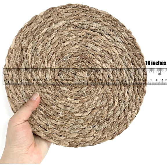 FGTHBF-Small Woven Placemats Set of 4, 10 Inch Mini Rattan Placemats Coaster Wicker Place Mats,Natural Farmhouse Jute Braided Table Runner for Small Tableware Please Choose Carefully (10 Inch)