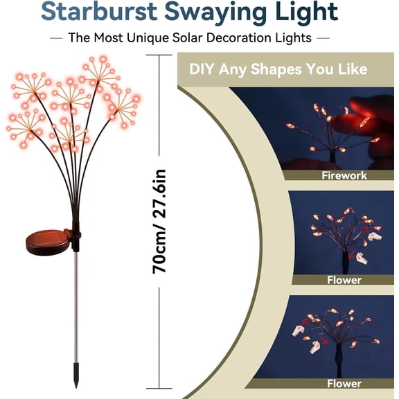 FGTHBF-Solar Garden Lights 2 Pack Waterproof Swaying Starburst Light Solar Outdoor Lights for Yard Patio Walkway Pathway Party Wedding Decoration, Unique Gifts for Women, Orange