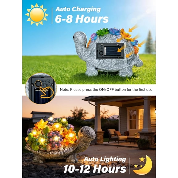 FGTHBF-Solar Garden Statues, Outdoor Turtle Decor with Succulent and 8 LED Lights, Resin Outside Yard Figurine Decor for Garden, Yard, Lawn, Balcony, Porch, Gifts for Mom Grandma
