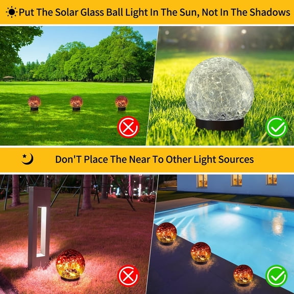 FGTHBF-Solar Globe Lights Outdoor Waterproof-Solar Balls for Garden-Cracked Glass Ball Lights Outdoor-Solar Orbs for Outside-Decorations for Patio and Yard Lawn Backyard Decor