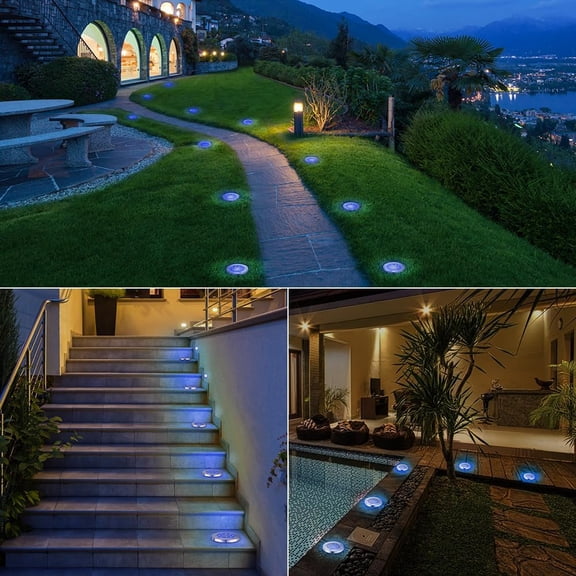 FGTHBF-Solar Ground Lights Outdoor, 8 Pack 8 LED Solar Disk Lights Waterproof Garden In-ground Pathway Light Landscape Lighting for Lawn,Yard,Deck,Patio,Walkway (Blue)