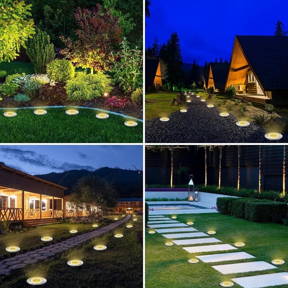 FGTHBF-Solar Ground Lights Outdoor, 8 Pack 8 LED Solar Disk Lights Waterproof Garden In-ground Pathway Light Landscape Lighting for Lawn,Yard,Deck,Patio,Walkway (Warm White)