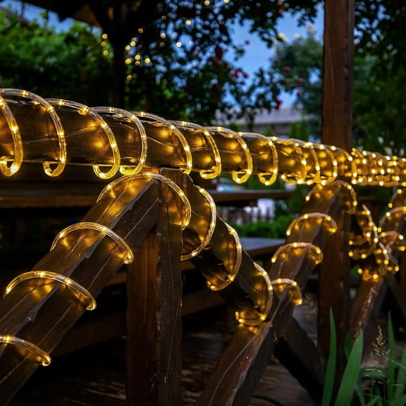 FGTHBF-Solar Rope Lights, 66ft 200LED Solar String Lights, 8 Modes Waterproof Solar Powered Outdoor Light, Flexible Clear Tube Light for Garden, Backyard, Patio, Deck, Porch, Pool, Tree Decor - Warm