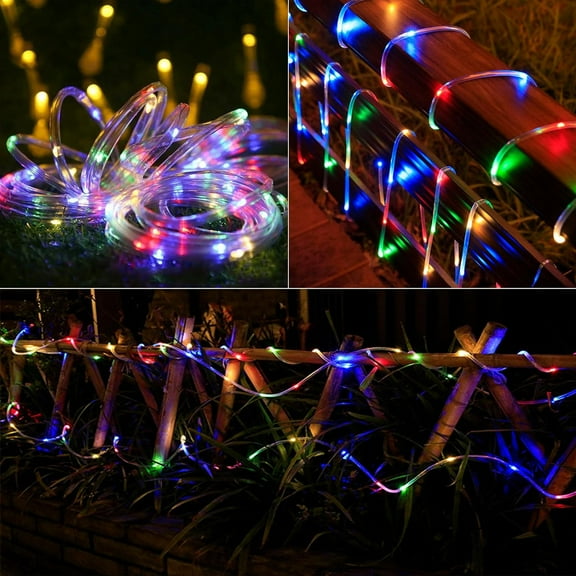 FGTHBF-Solar Rope Lights Outdoor Waterproof, 33FT 100LED Outdoor String Lights Clear PVC Tube Fairy Lights, 8 Modes Trampoline Light for Pool Tree Garden Yard Home Camping Wedding Halloween Holiday D