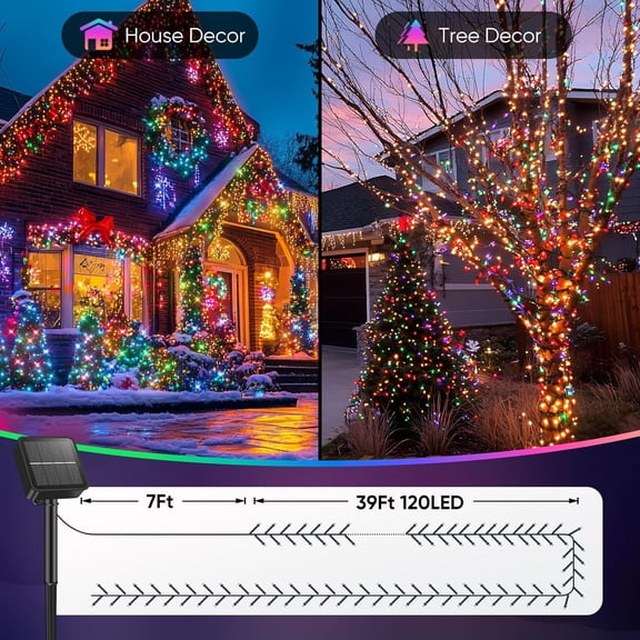 FGTHBF-Solar String Lights for Outside, 2-Pack Total 92FT 240 LED Solar Powered Fairy Lights IP65 Waterproof, Outdoor String Light for Patio, Yard, Tree, Balcony, Garden Decorations, Multicolor