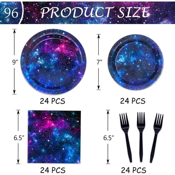 FGTHBF-Space Galaxy Party Supplies Tableware Set Outer Space Birthday Party Decorations Starry Night Planet Solar System Paper Plates Napkins Forks for 24 Guests