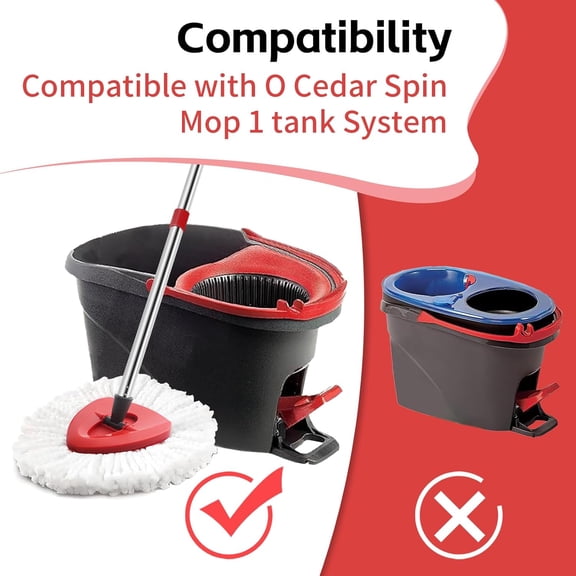 FGTHBF-Spin Mop Replace Head, Base, Handle Compatible with O Cedar EasyWring Microfiber Spin Mop, 2 Mop Refills Replacement Heads, 30-58in Mop Handle and 1 Mop Base Combo Set (White (1-Tank System))