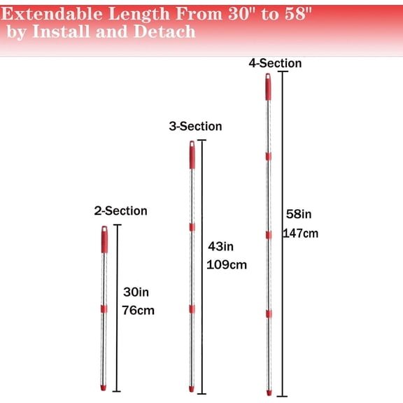 FGTHBF-Spin Mop Replacement Handle, 4-Section 30-to-58 inch Mop Replacement Stick Compatible with Ocedar Mop Handle for Easy Wring Mop Refills, Germany Screw Joint(Mop Head&Base not Include)