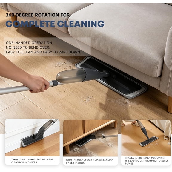 FGTHBF-Spray Mop for Floor Cleaning with 360 Rotation - Multi-Surface Floor Cleaner for Wet/Dry Mopping Lightweight Handle for Kitchen Bathroom Hardwood&Tile Floors