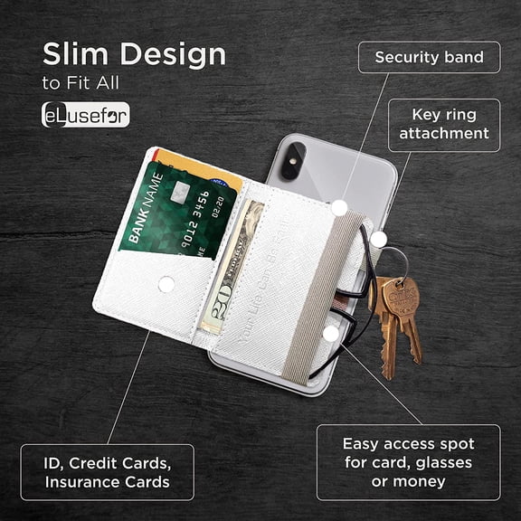 FGTHBF-Stick-On Phone Wallet for Back of iPhone or Android Case | 6 Sleeve Credit Card Holder - Pocket for Cards, Money & ID - Built-in Stand - Waterproof Material - Travel, Work & Life-Proof - Pearl