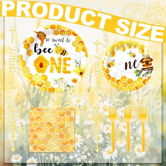 FGTHBF-Sweet To Bee One Birthday Party Decorations for 20 Guests  Bee 1st Plates Napkins and Forks  Honeybee First Birthday Disposable Tableware Set