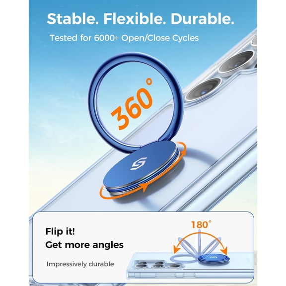 FGTHBF-Syncwire Adhesive Phone Ring Holder Stand, 360 Rotation Cell Phone Finger Ring Kickstand, Polished Metal Phone Grip for Smartphones-Deep Sea Titanium Blue