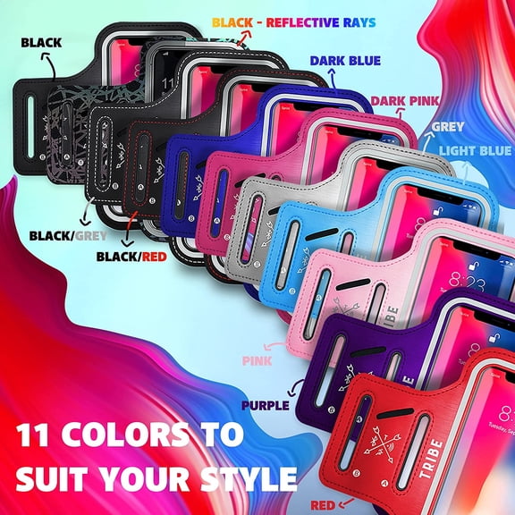 FGTHBF-TRIBE Water Resistant Cell Phone Armband Case Running Holder for iPhone Pro Max Plus Mini SE (13/12/11/X/XS/XR/8/7/6/5) Galaxy S Ultra Plus Edge Note (21/20/10/9/8/7/6/5) Adjustable Strap & Ke
