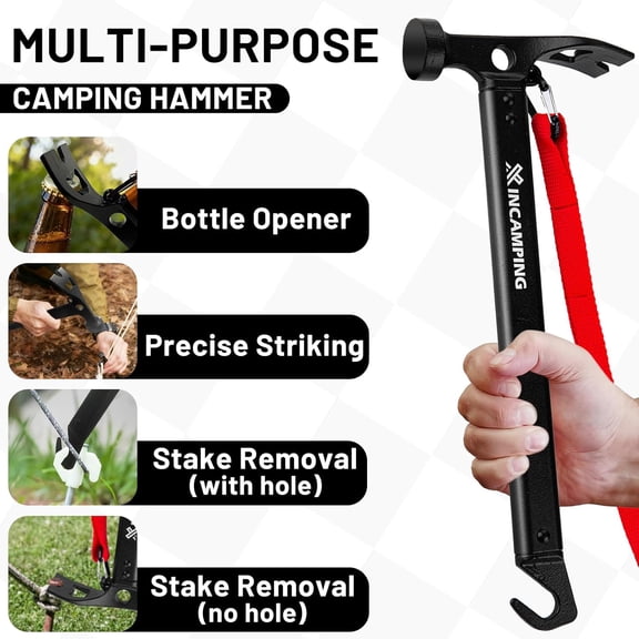 FGTHBF-Tent Hammer Heavy Duty Aluminum 12" Camping Hammer with Opener,Tent Stakes Mallet for Camping,Hiking,DIY,Party Black