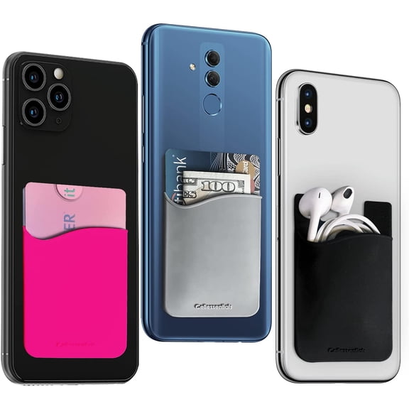 FGTHBF-USA Merchant Redesigned Card Holder - Silicone Stick on Cell Phone Wallet with Pocket for Credit Card ID Business Card - iPhone Android & Smartphones (White, Grey, Pink, Black, Navy)