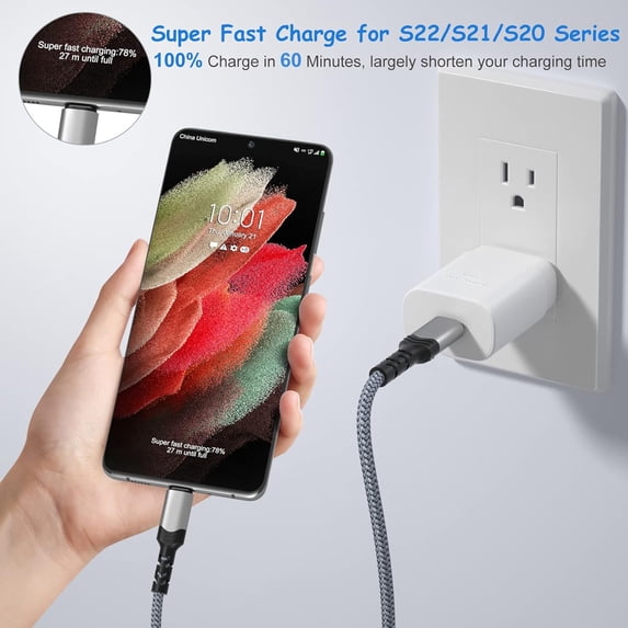 FGTHBF-USB C Charger Block, 25W Super Fast Charger Type C Charging Block with 10FT USB C Cable for Samsung Galaxy S23 S24 Ultra S23+ S22 S21Plus S20FE Note 20 A52 A53 A54-White