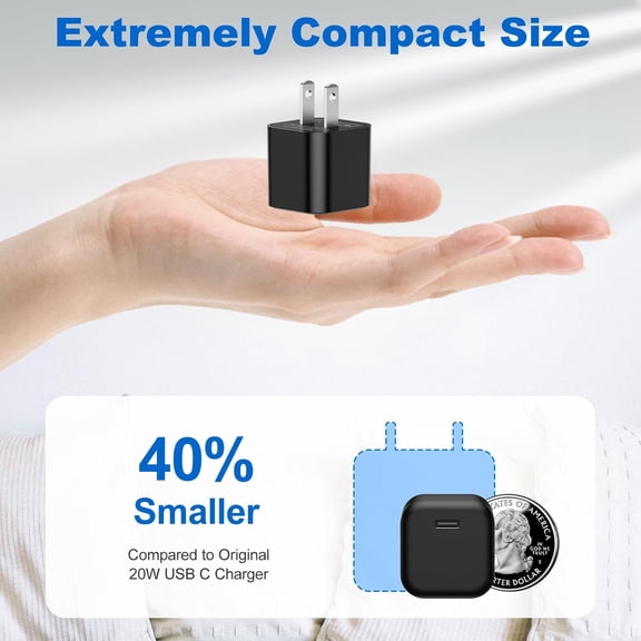 FGTHBF-USB C Charger Cube, 2-Pack Mini Type C 2.4A Fast Charging Blocks Phone Charger Box Wall Plug Travel Power Adapter for iPhone 17 Air 16 15 14 13 12 11, Samsung Galaxy S25 S24 A16 A15 A56 (Blac