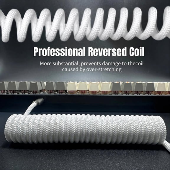 FGTHBF-USB C Coiled Keyboard Cable - Gaming Keyboard Coil Cord,Custom Type Braided Mechanical Keyboard Cable with Detachable Metal Aviator Wire, 1.5M USB-C to USB-A, Computer Decoration Wire White