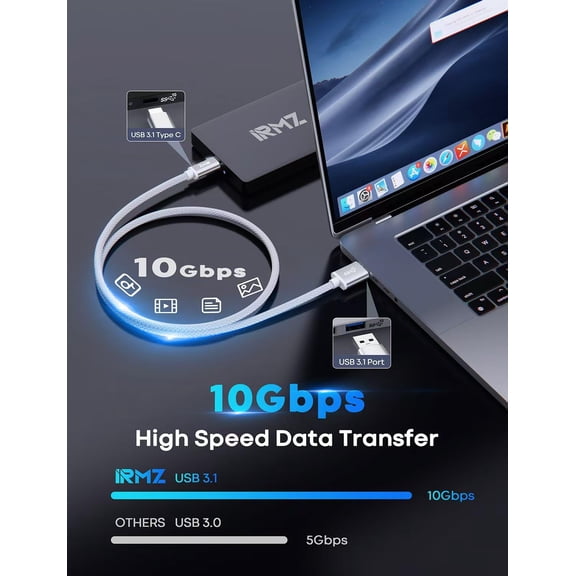 FGTHBF-USB C Data Cable 6ft, USB 3.1 to USB C Cable 10Gbps High Speed Data Transfer, USB A to USB C Cord for iPhone 16 Pro 15 Pro, Samsung Galaxy S24, Android Auto, Portable SSD