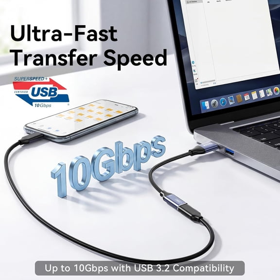 FGTHBF-USB C Female to USB Male Adapter, USB A to USB C Cable Adapter with 10Gbps Data Transfer and Charging for Laptop, PC, Flash Disk, Quest Link, Charger