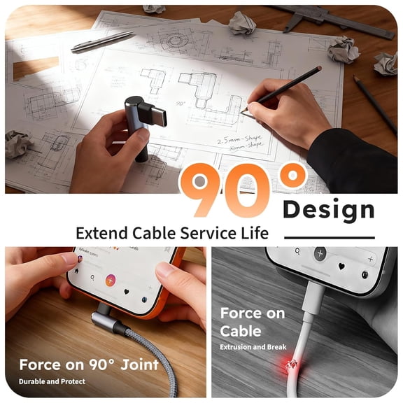 FGTHBF-USB C Splitter Multi Charging Cable, Right Angle USB C to USB C Cable,3 in 1 Multiple Nylon Braided Car Charger Cord with 3 Type-C Connectors Compatible with iPhone 17 16 Pro Max/Tablets-1Pack