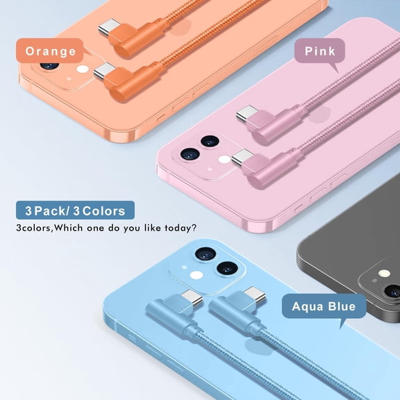 FGTHBF-USB C to USB C Cable, 6FT Right Angle Power Delivery 60W Fast Charging Cable 3Pack iPhone USBC Cable Compatible with iPhone 17/ 17Air/17 Pro Max/16/16 Plus/16 Pro Max/15/15 Plus/Pro Max