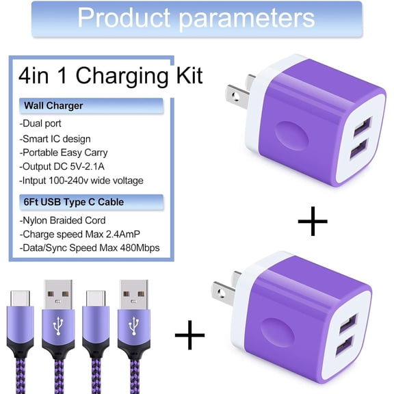FGTHBF-USB C Wall Charger Fast for Samsung Galaxy S26 Ultra S25 FE Ultra S25+ S24 FE S23 FE Ultra S23+ S22 S21 Plus S20 Note 20 A17 A57 A37 A56 A16 A15 A54, 2.1A Dual Charging Block Cube 6ft USB Type
