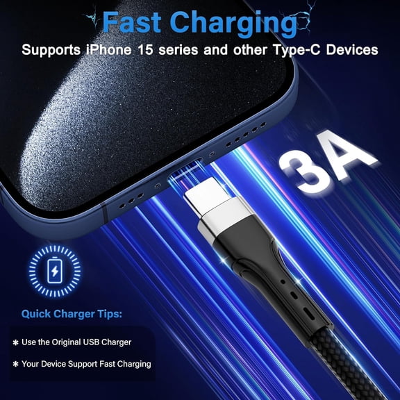 FGTHBF-USB Type C Cable (0.6FT, 10-Pack), USB-C to USB C Fast Charging Cable, Compatible with iPhone 17 Air 16 15 Plus Pro Max, iPad Pro, Galaxy S25 S24 S23, CarPlay, LG and More
