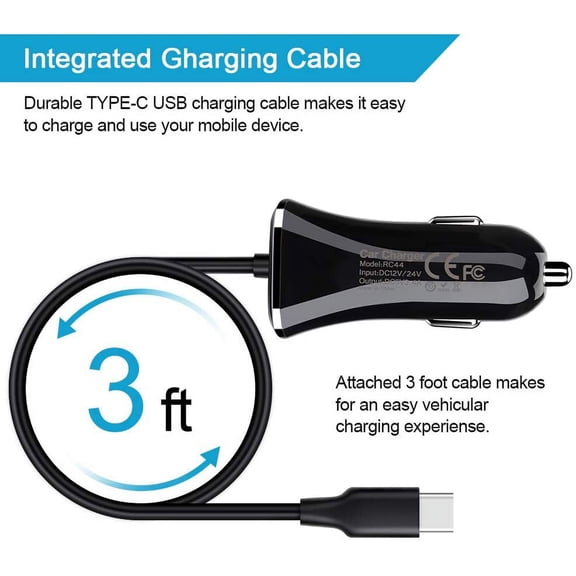 FGTHBF-USB Type C Car Charger,Quick Charge 3.4A USB Car Adapter with 3ft Type C Charging Cable for Samsung Galaxy S23 Ultra S22 S21 S20 A10e A15 A14 A25 A54 A53 S10 S9 S8 Plus,Note 20/10,LG G8 G7 V40