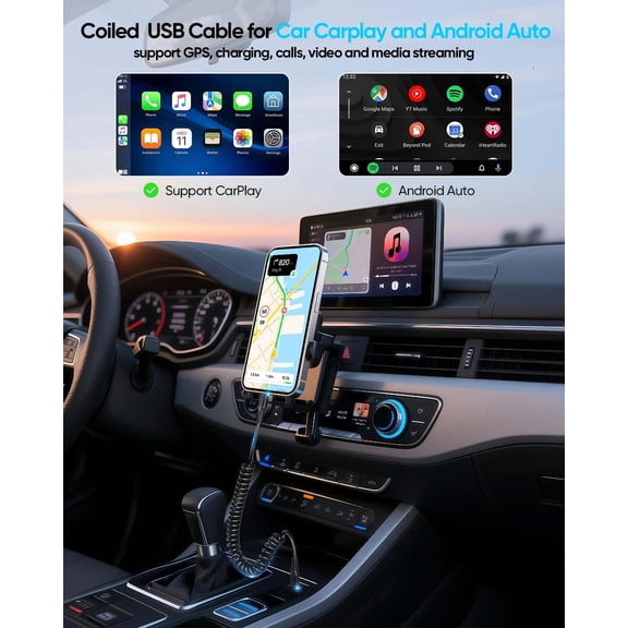 FGTHBF-USB to USB C Coiled Cable 6FT 2-Pack, 60W Fast Charging Coiled Cable, USB A to USB C Car Charger Cord for CarPlay & Android Auto for iPhone 17-15 Pro Max, Samsung S25, iPad, Pixel - Black